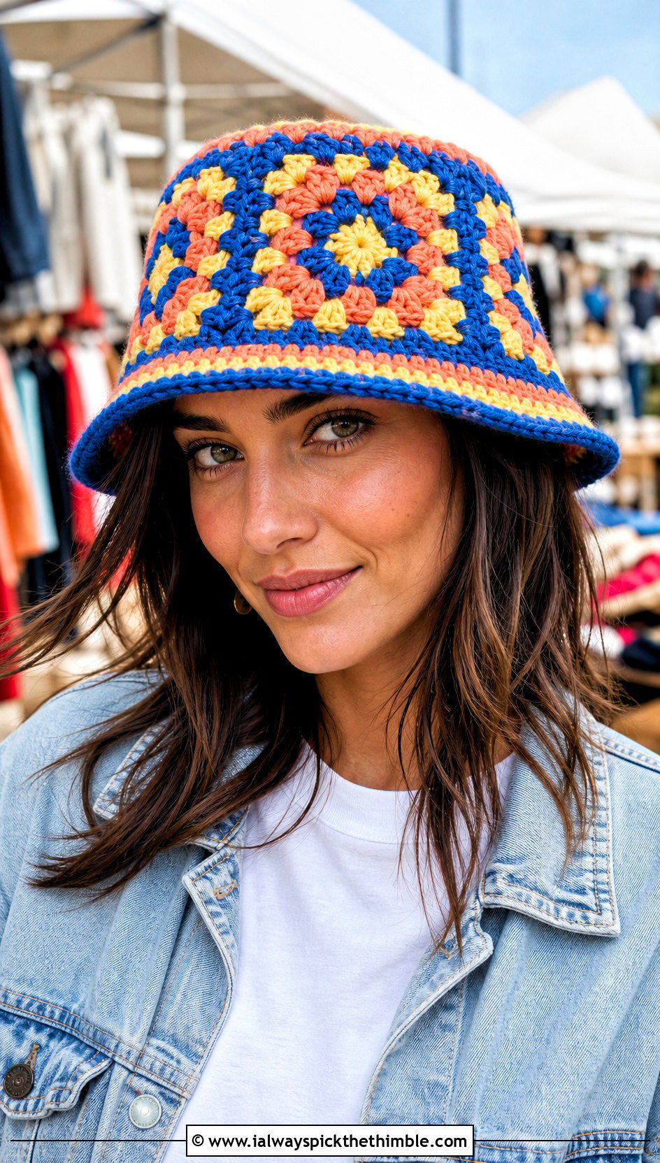 Granny Square Crochet Bucket Hat With T Shirt And Jeans - 25 cute crochet hat ideas