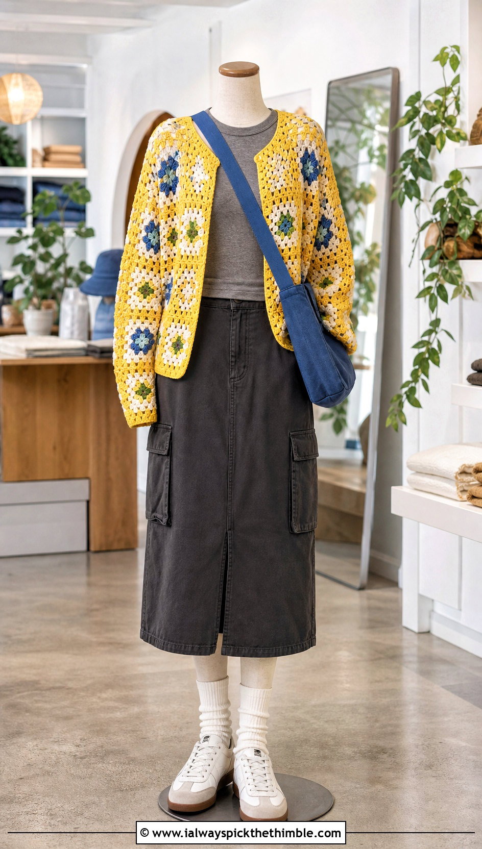 Granny Square Crochet Cardigan With Cargo Skirt - 15 Crochet Cardigan On Mannequin outfit ideas