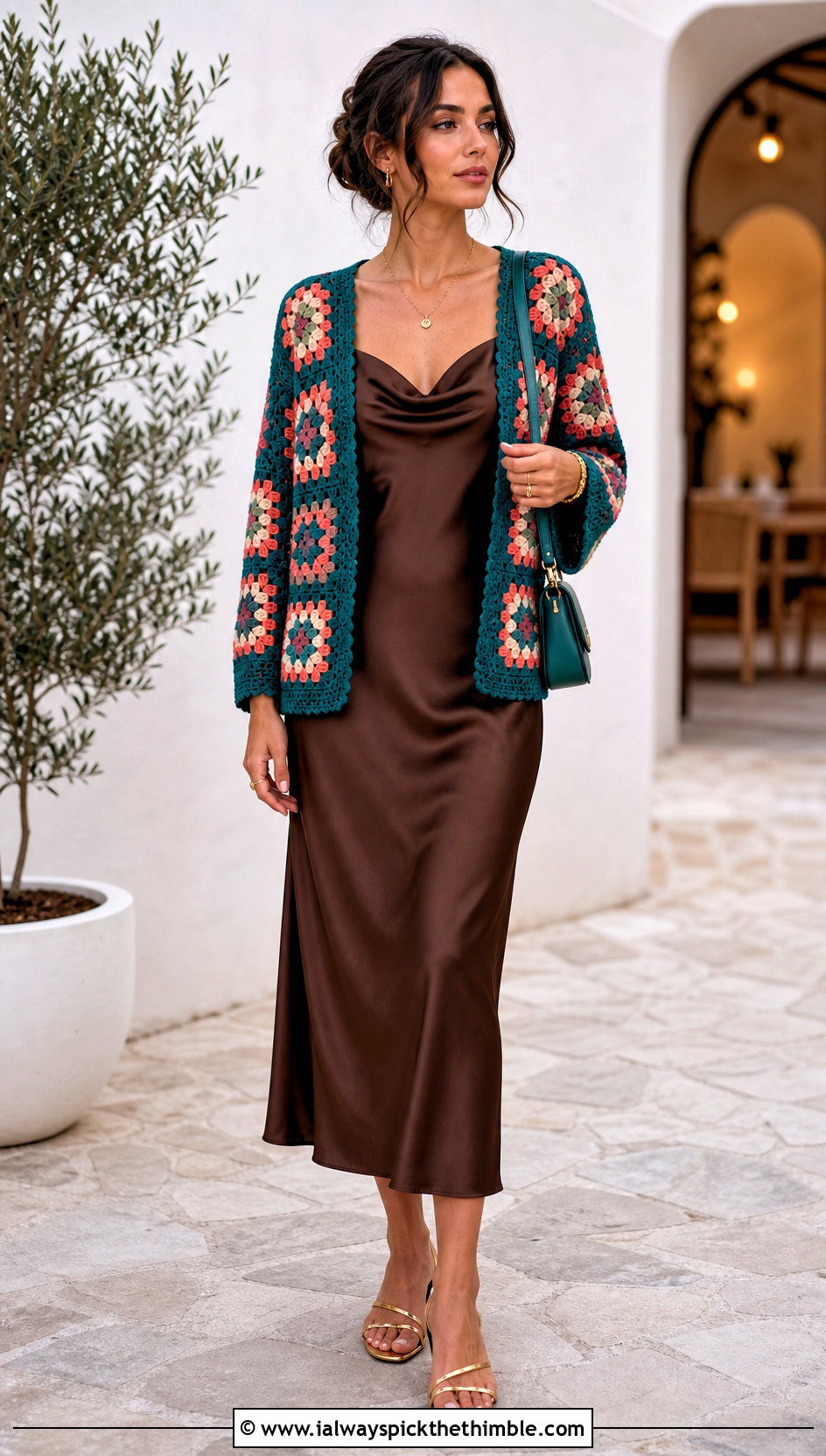 Granny Square Crochet Cardigan With Slip Dress - 15 Crochet Shirt Sweaters & Cardigans outfit ideas