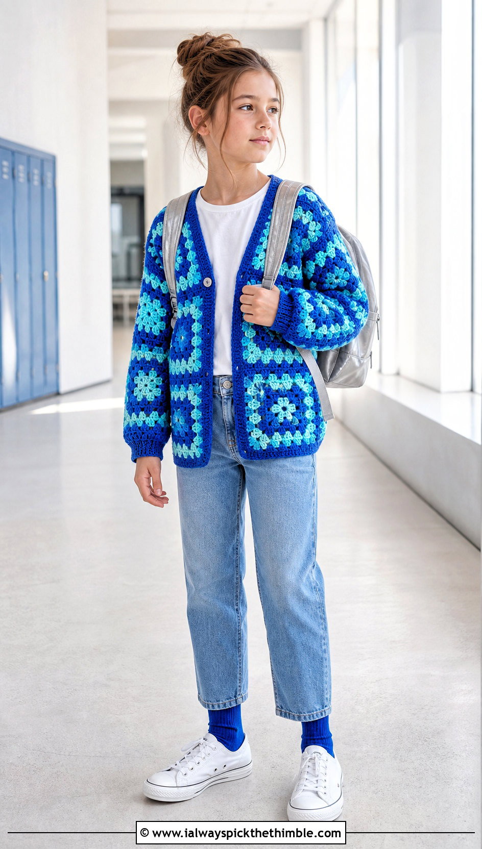Granny Square Crochet Cardigan With Straight Leg Jeans - 20 Childs Crochet Cardigan outfit ideas