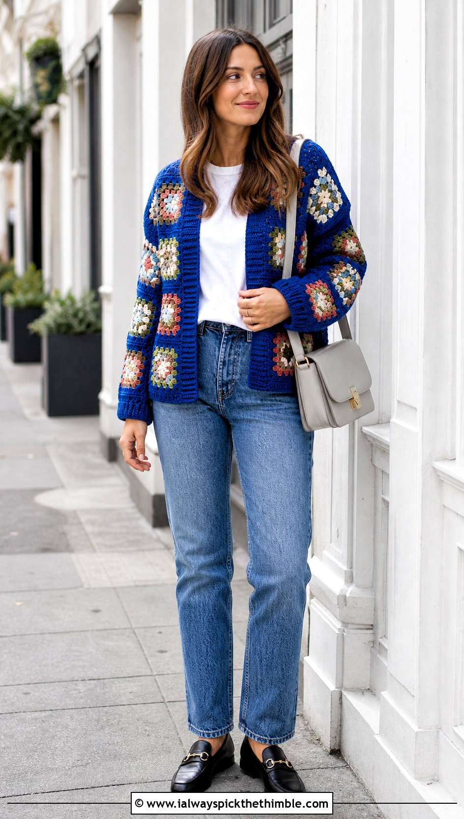 Granny Square Crochet Cardigan With Straight Leg Jeans - 20 crochet apparel and outfit ideas