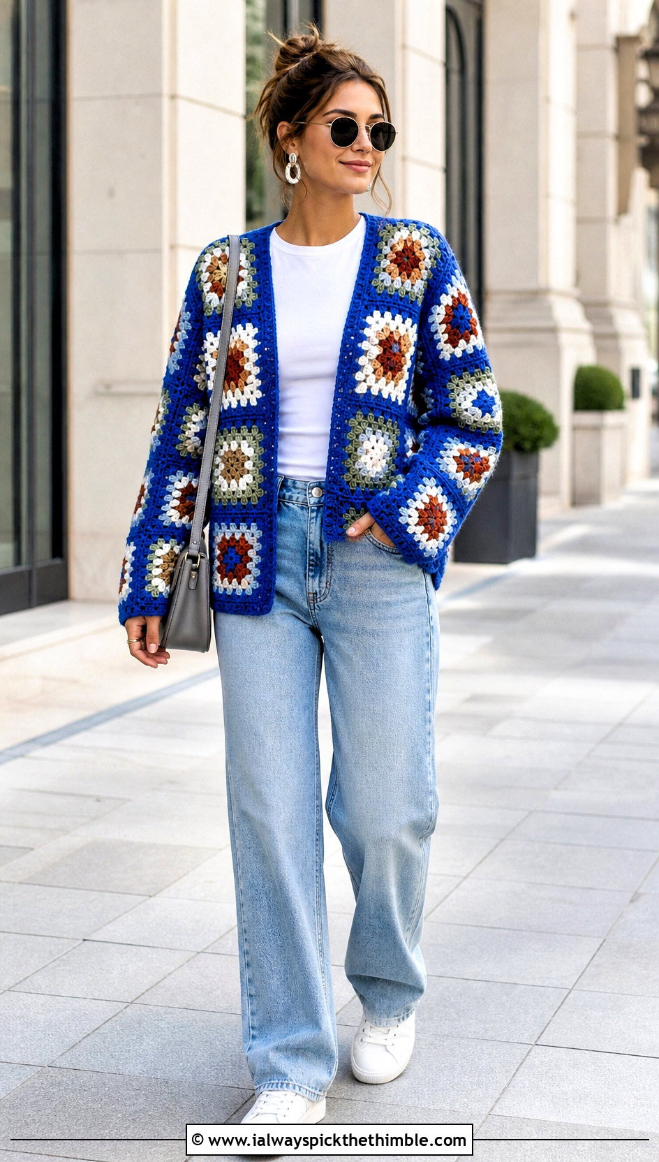 Granny Square Crochet Cardigan With Straight Leg Jeans - 20 Custom Crochet Clothes and outfit ideas