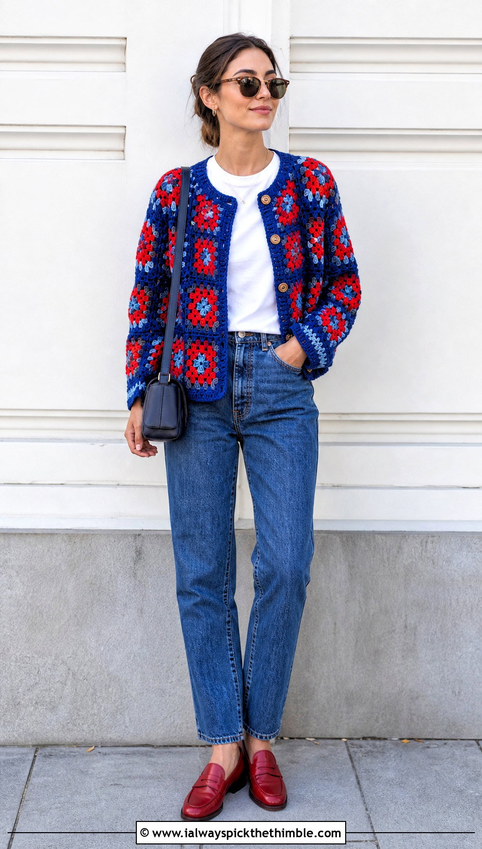 Granny Square Crochet Cardigan With Straight Leg Jeans - 25 crochet cardigan ideas