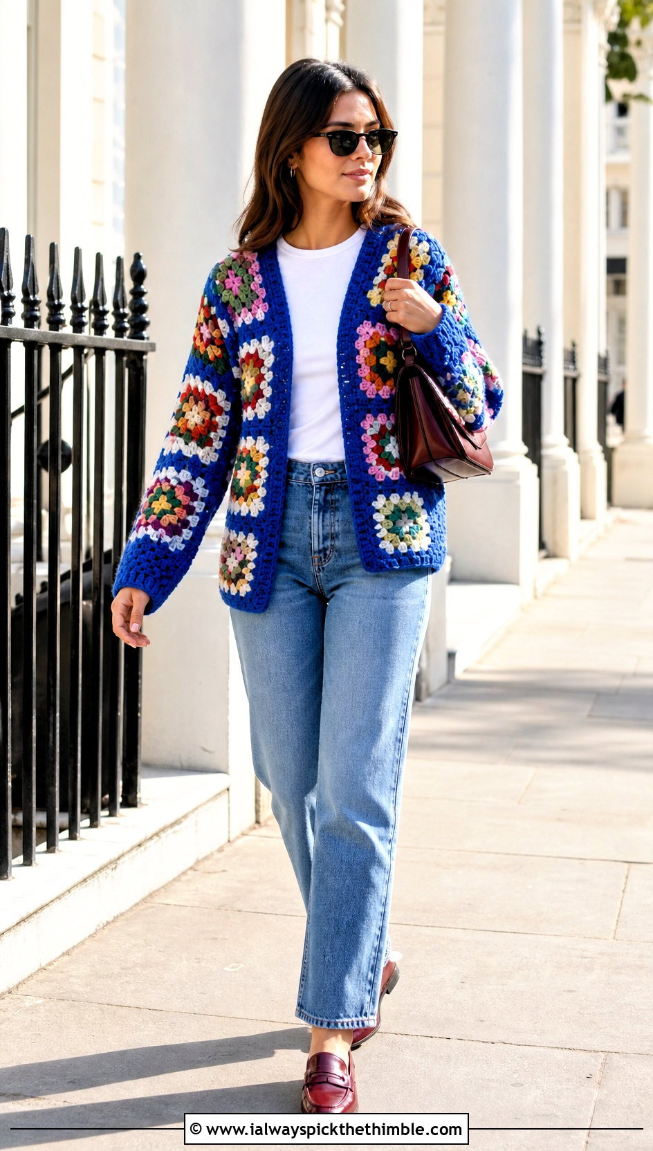 Granny Square Crochet Cardigan With Straight Leg Jeans - 25 crochet clothes and outfit ideas