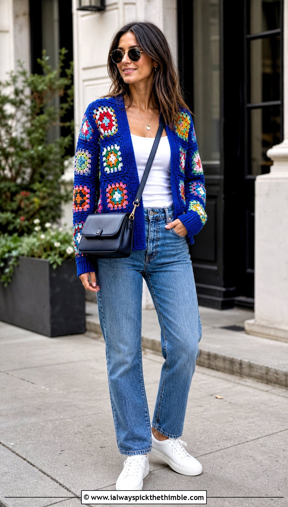 Granny Square Crochet Cardigan With Straight Leg Jeans - 25 crochet outfits ideas