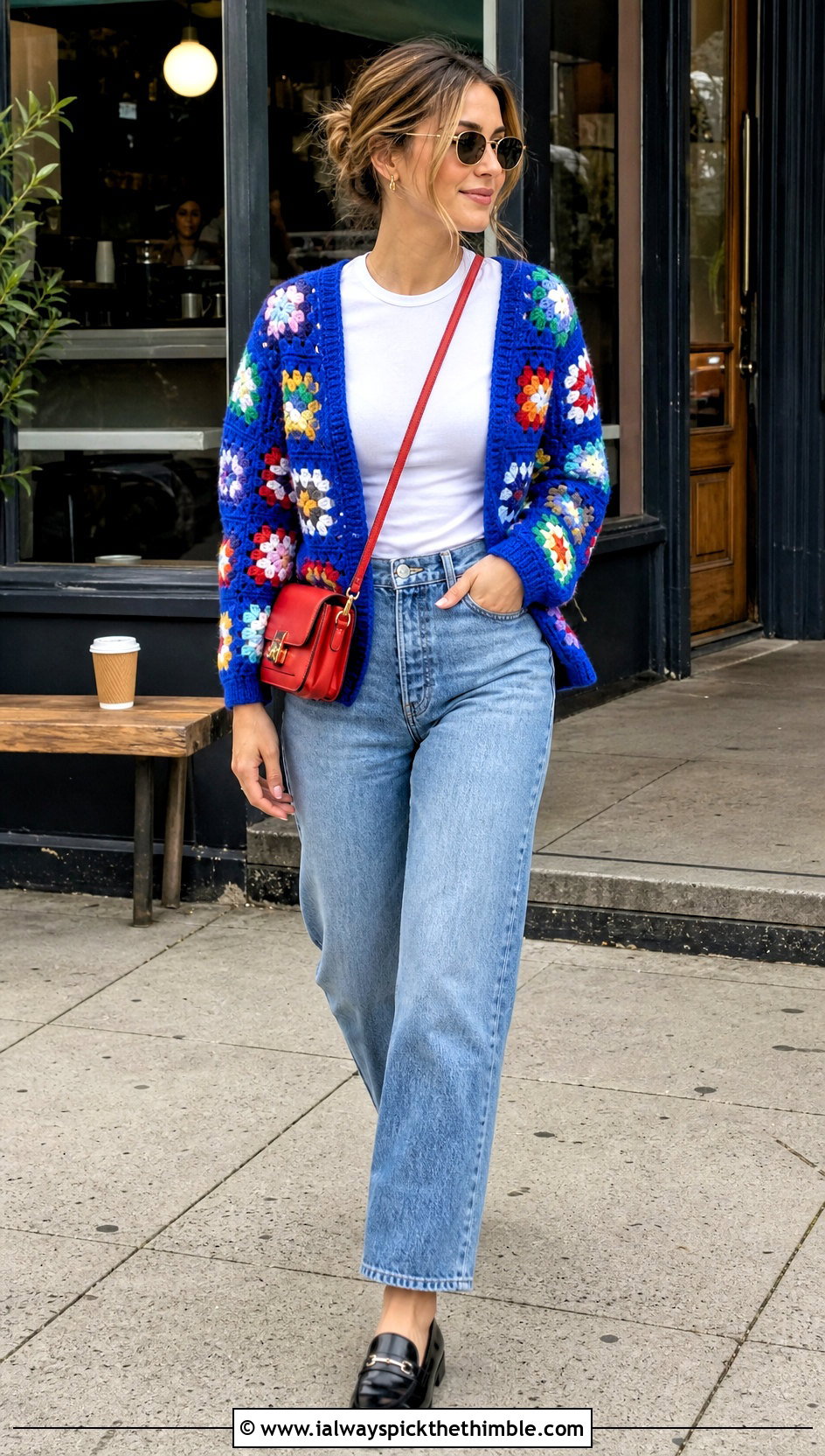 Granny Square Crochet Cardigan With Straight Leg Jeans - 25 ladies crochet cardigan outfit ideas