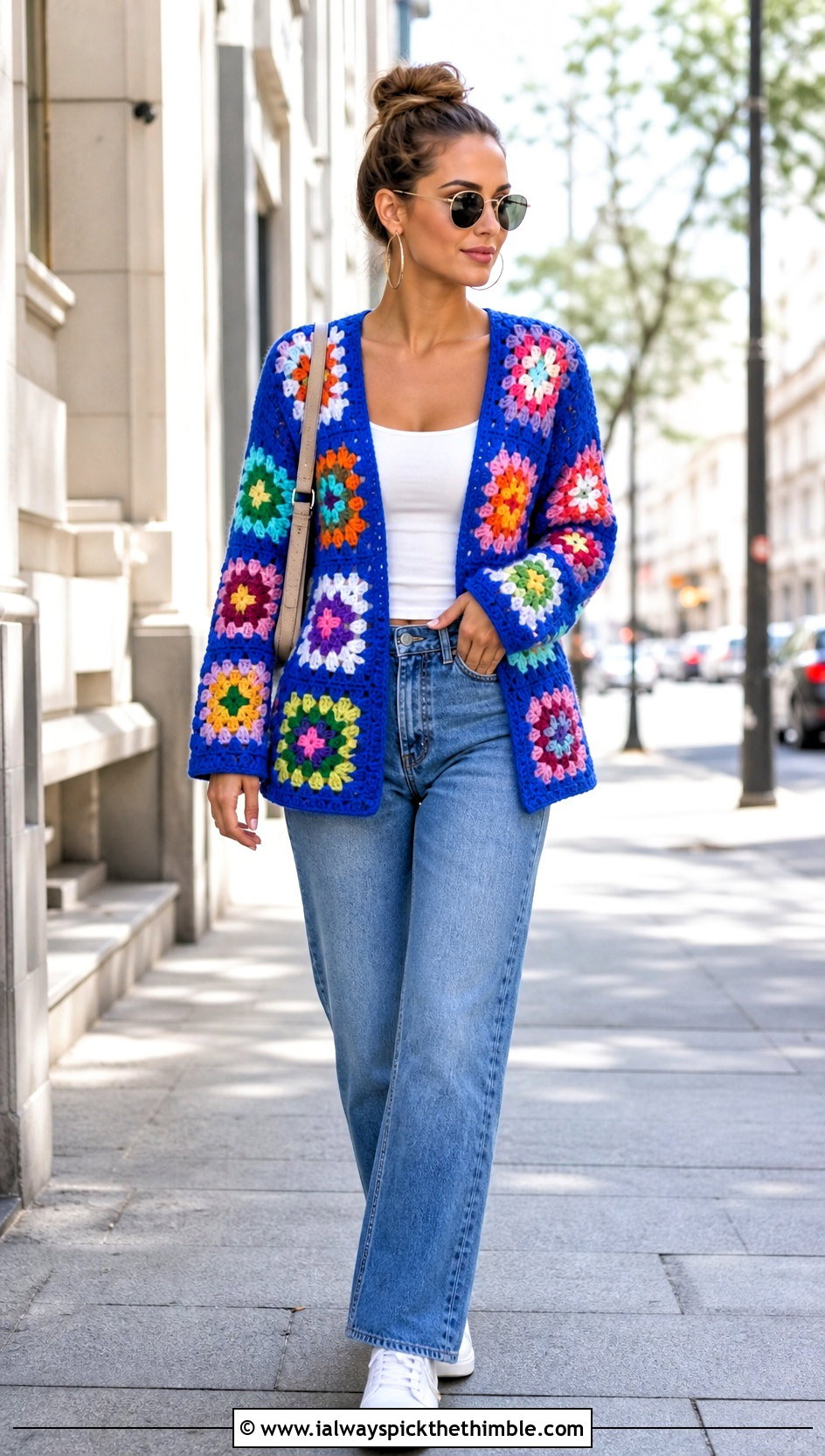 Granny Square Crochet Cardigan With Straight Leg Jeans - 15 Crochet Stitches Clothes and outfit ideas