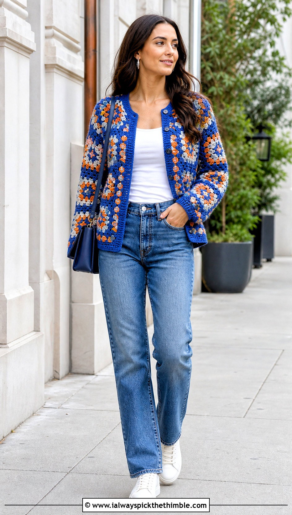 Granny Square Crochet Cardigan With Straight Leg Jeans - 15 Crochet Womens Cardigans outfit ideas