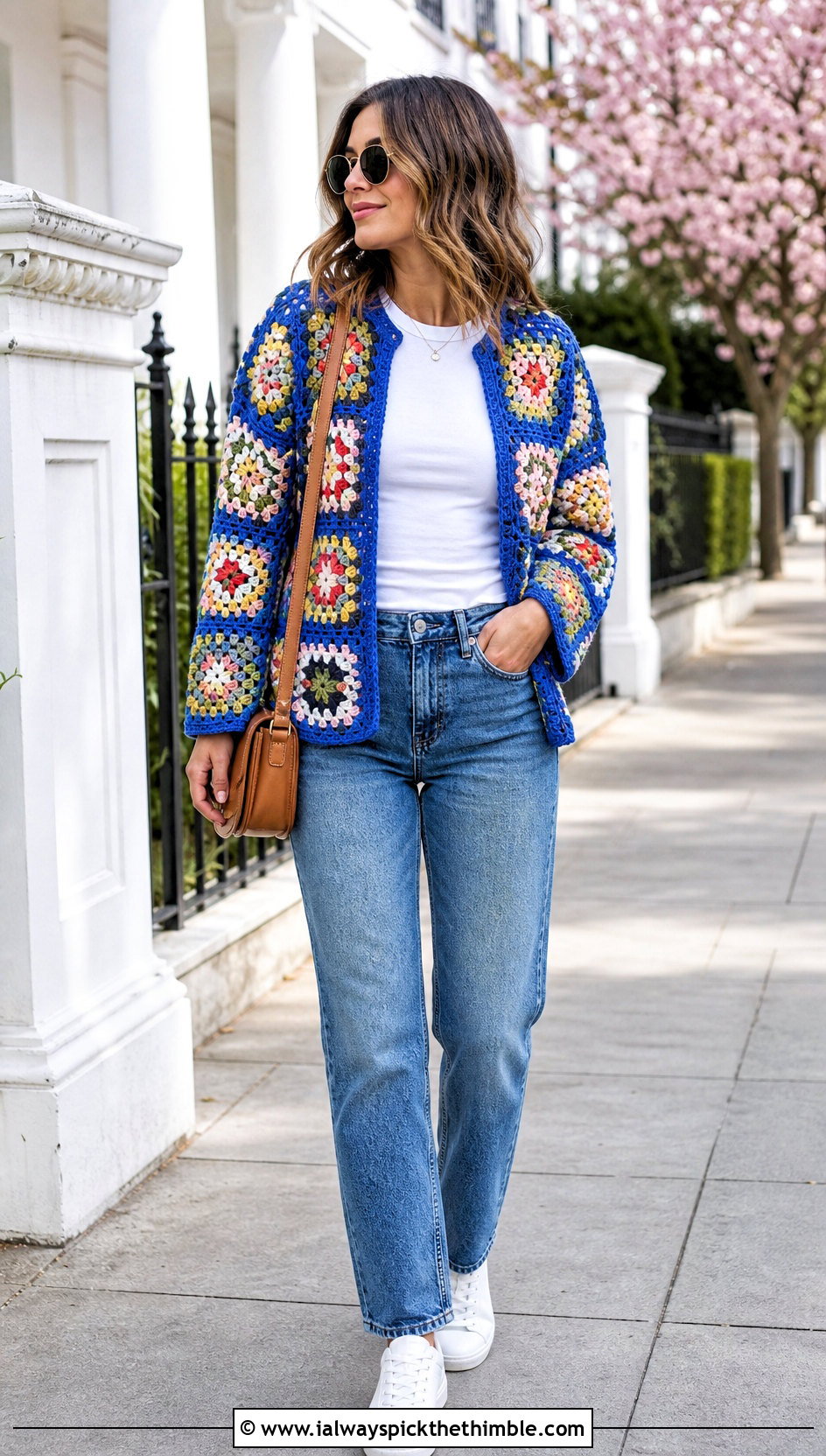 Granny Square Crochet Cardigan With Straight Leg Jeans - 15 cute trendy crochet clothes and outfit ideas