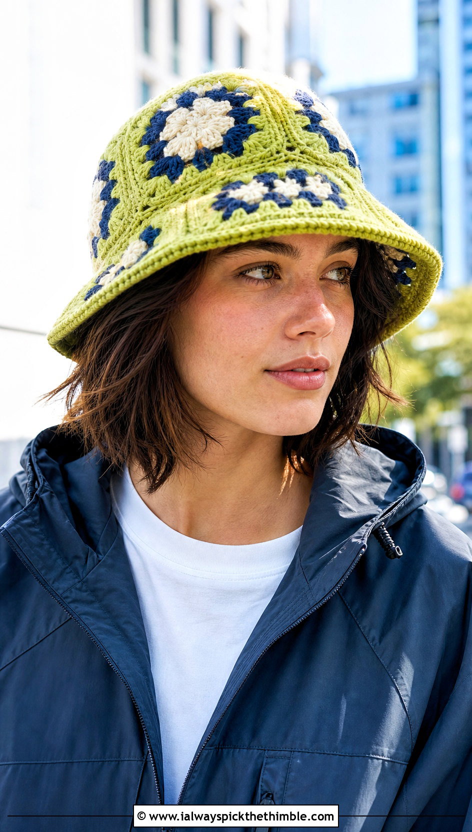 Granny Square Crochet Cloche Hat With Anorak And Track Pants - 20 Cloche Crochet Hat outfit ideas