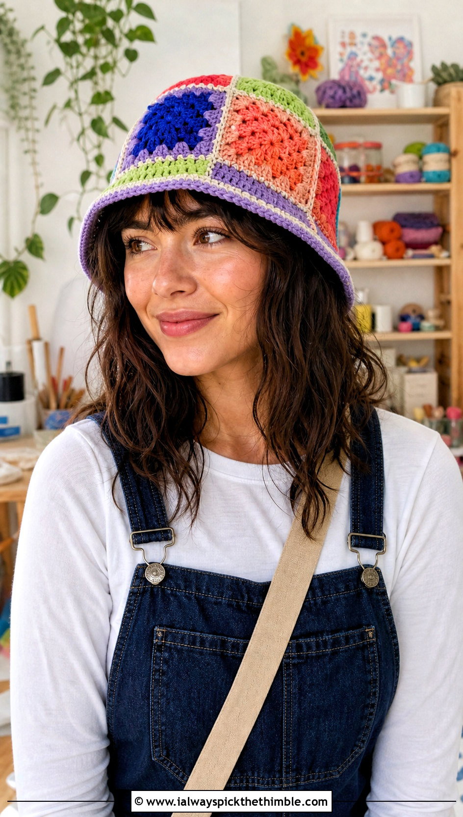 Granny Square Crochet Cloche Hat With Denim Overalls - 20 flapper style crochet cloche hat outfit ideas