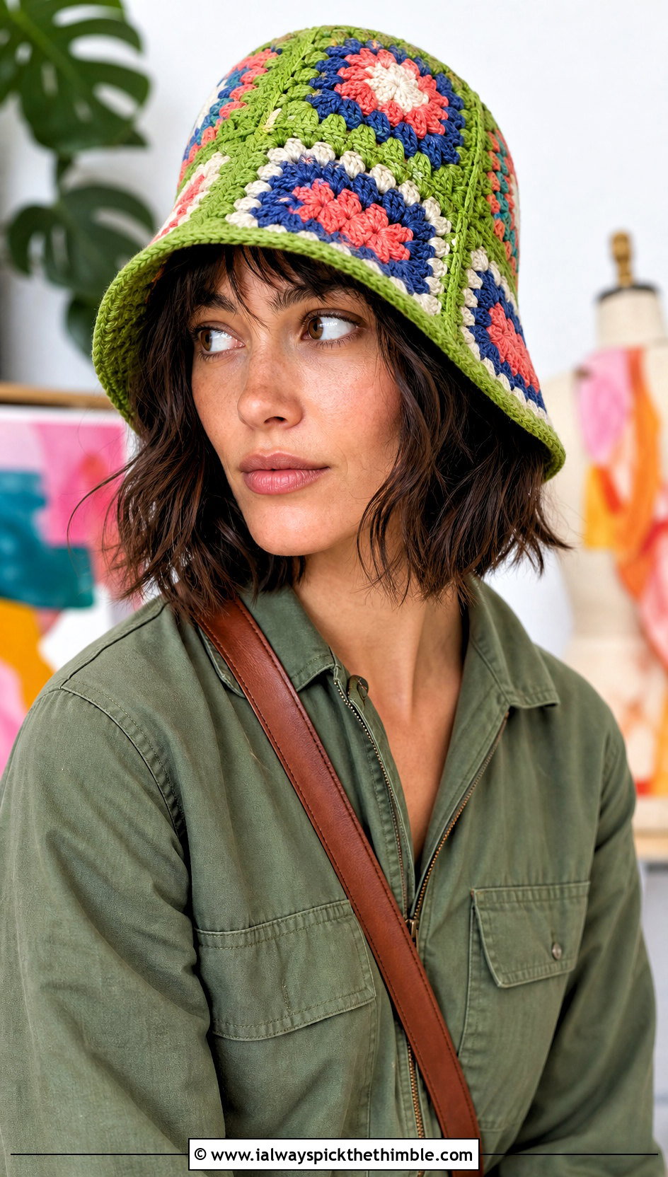 Granny Square Crochet Cloche Hat With Utility Jumpsuit - 25 crochet cloche hat outfit ideas