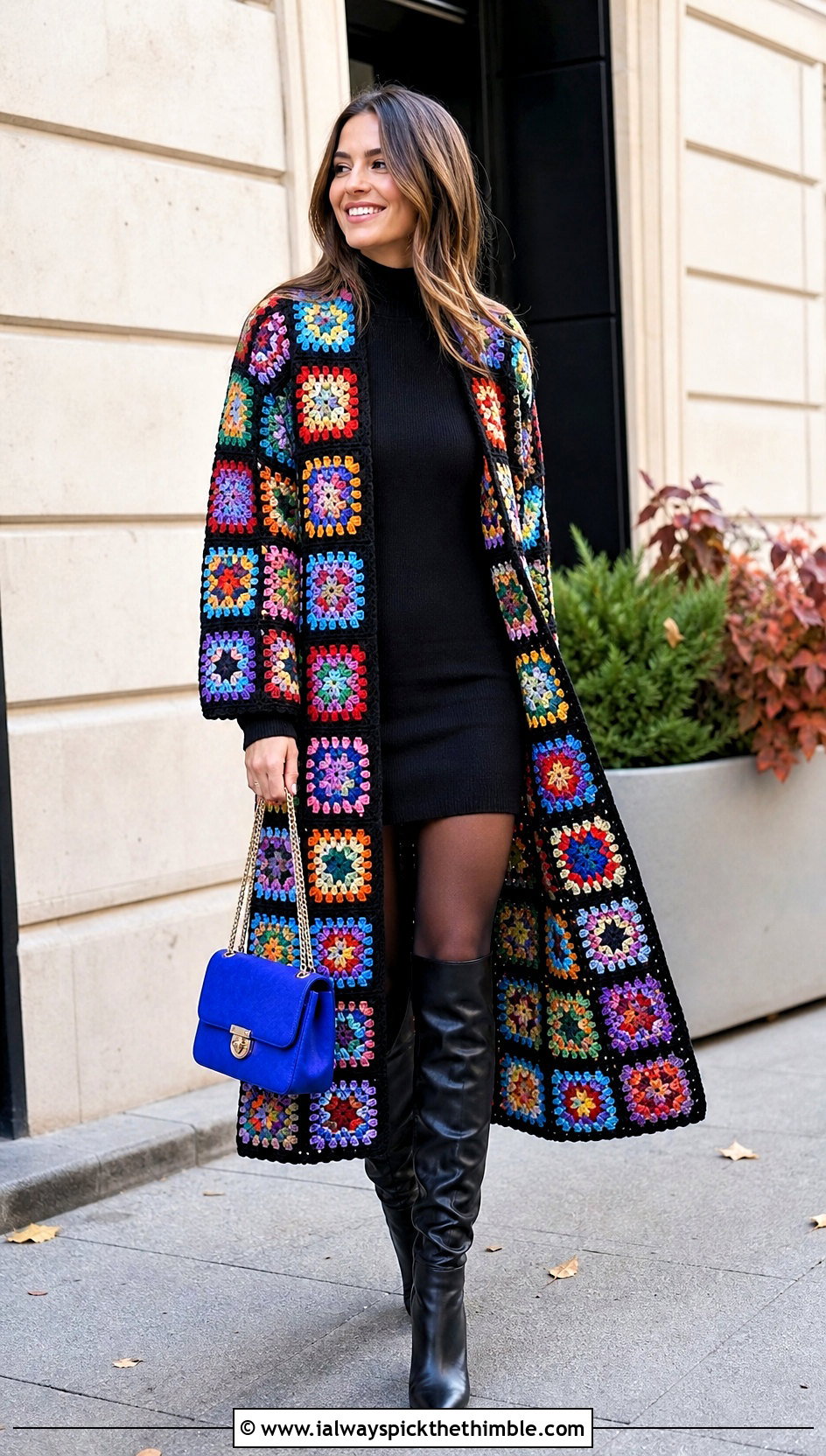 Granny Square Crochet Coat With Mini Dress - 15 crochet vest coats & jackets outfit ideas