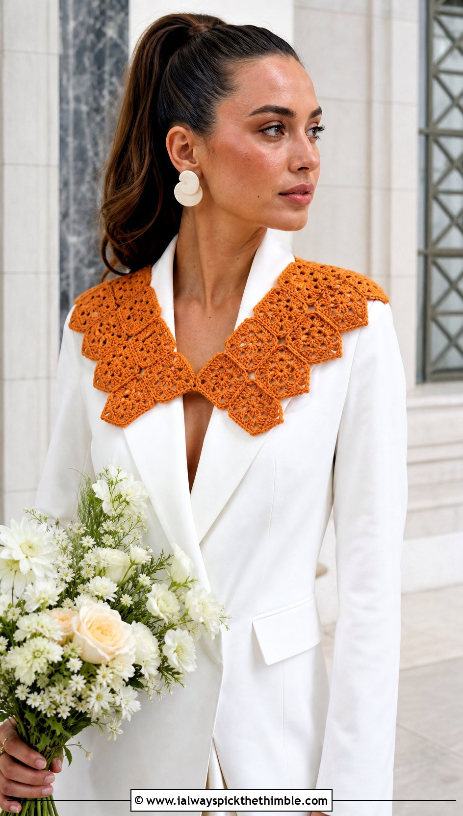Granny Square Crochet Collar With Bridal Blazer Dress - 15 crochet collar for wedding dress diy outfit ideas