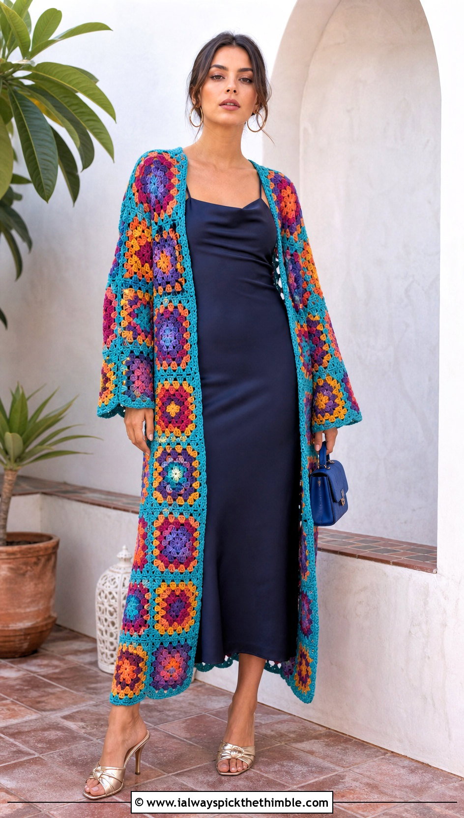Granny Square Crochet Cover Up With Slip Dress - 20 Cute Crochet Cover Up outfit ideas