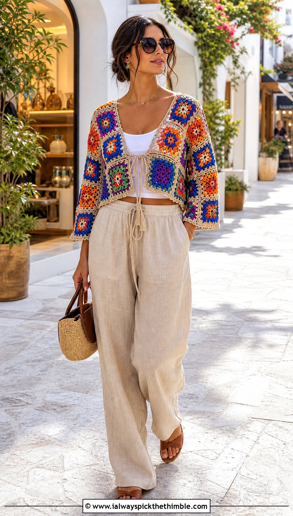 Granny Square Crochet Crop Cover Up With Linen Pants - 15 crochet cover up top ideas