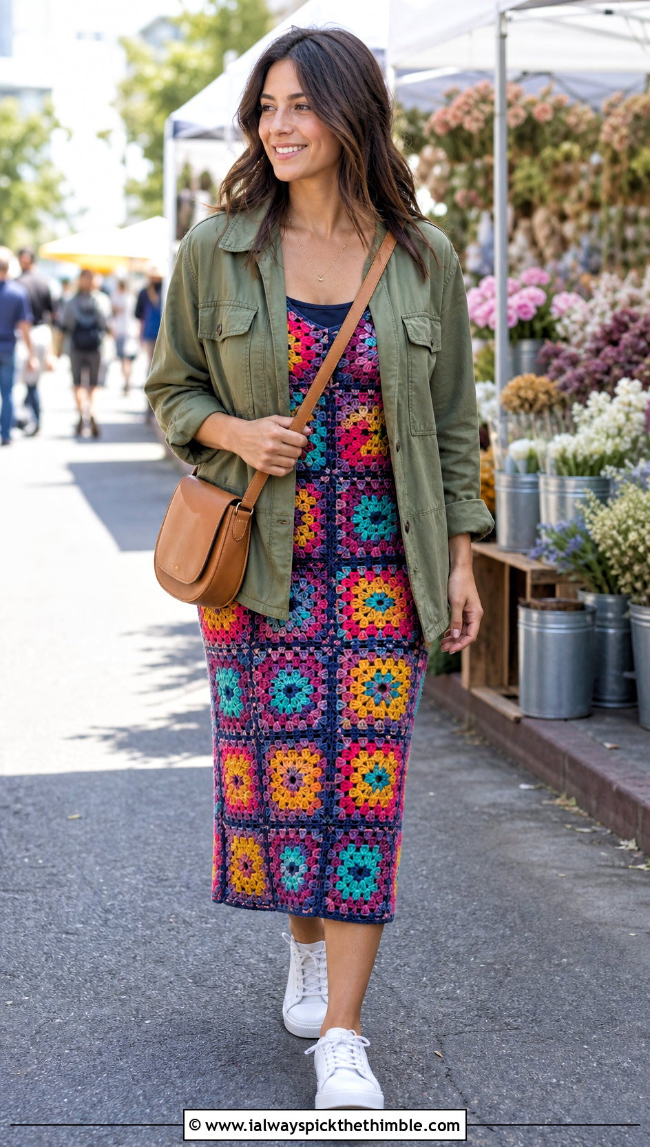 Granny Square Crochet Dress With Utility Jacket - 25 crochet dress ideas