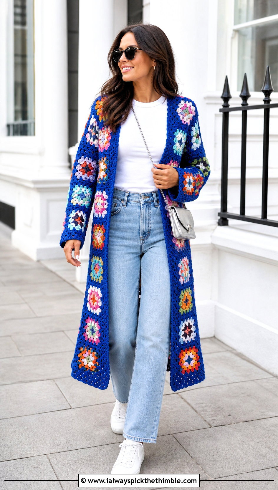 Granny Square Crochet Duster Coat With Jeans - 15 stylish crochet coat design outfit ideas