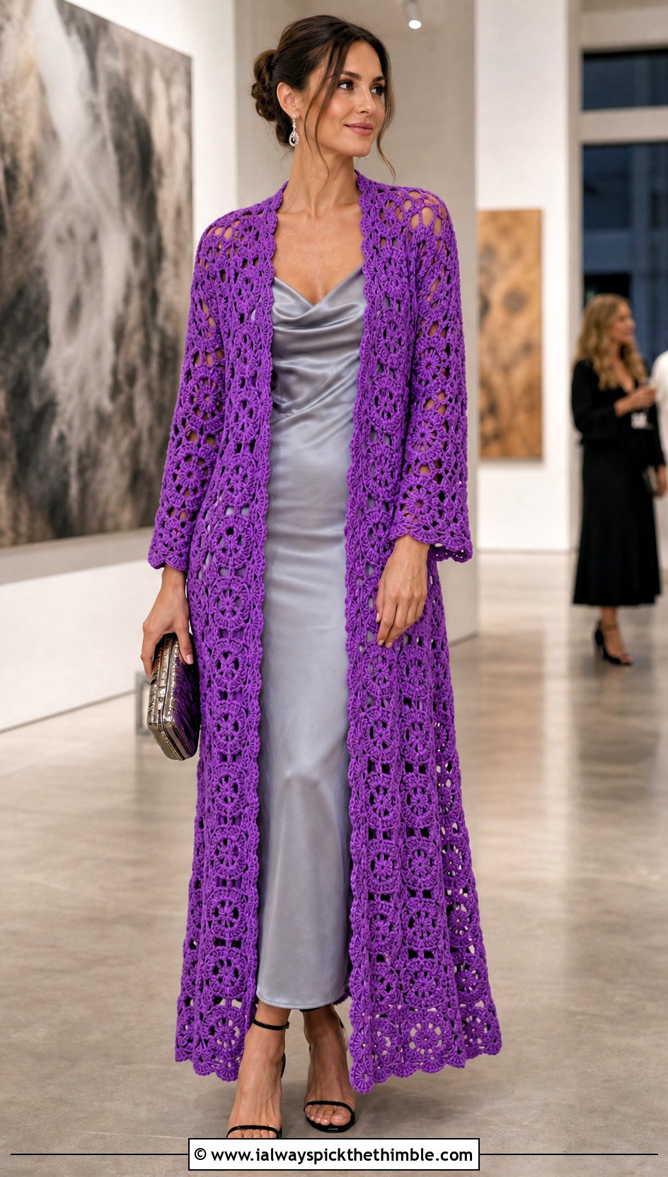 Granny Square Crochet Duster Coat With Satin Slip Dress - 20 Granny Square Crochet Coat outfit ideas