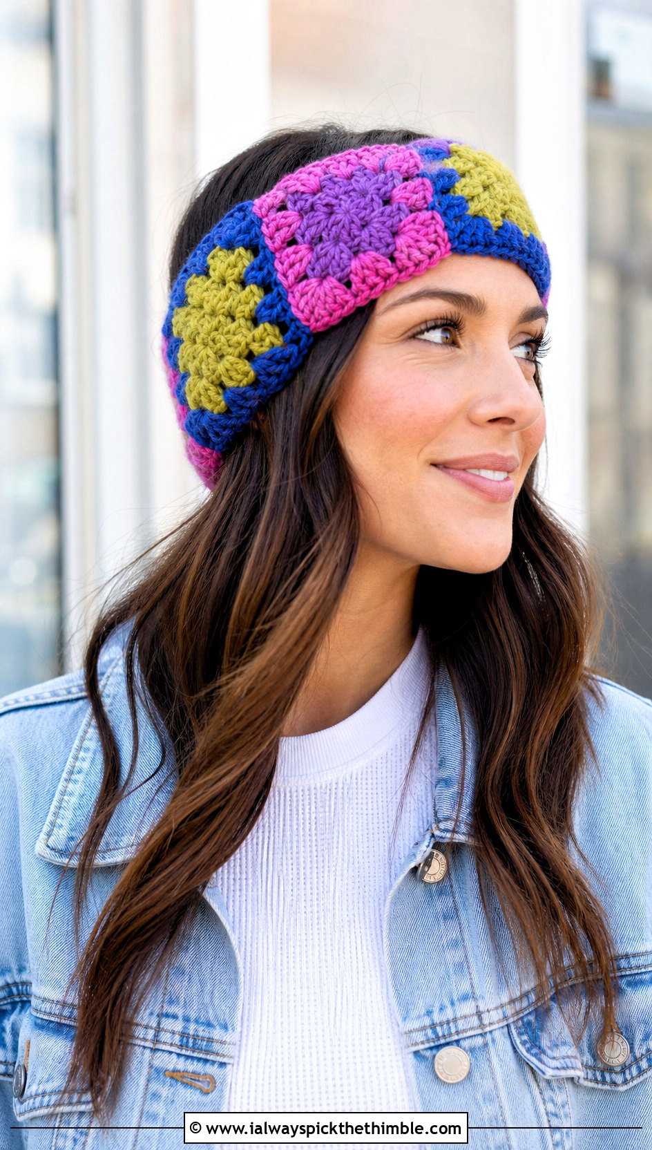 Granny Square Crochet Ear Warmer With Double Denim - 15 Quick And Easy Crochet Ear Warmers outfit ideas
