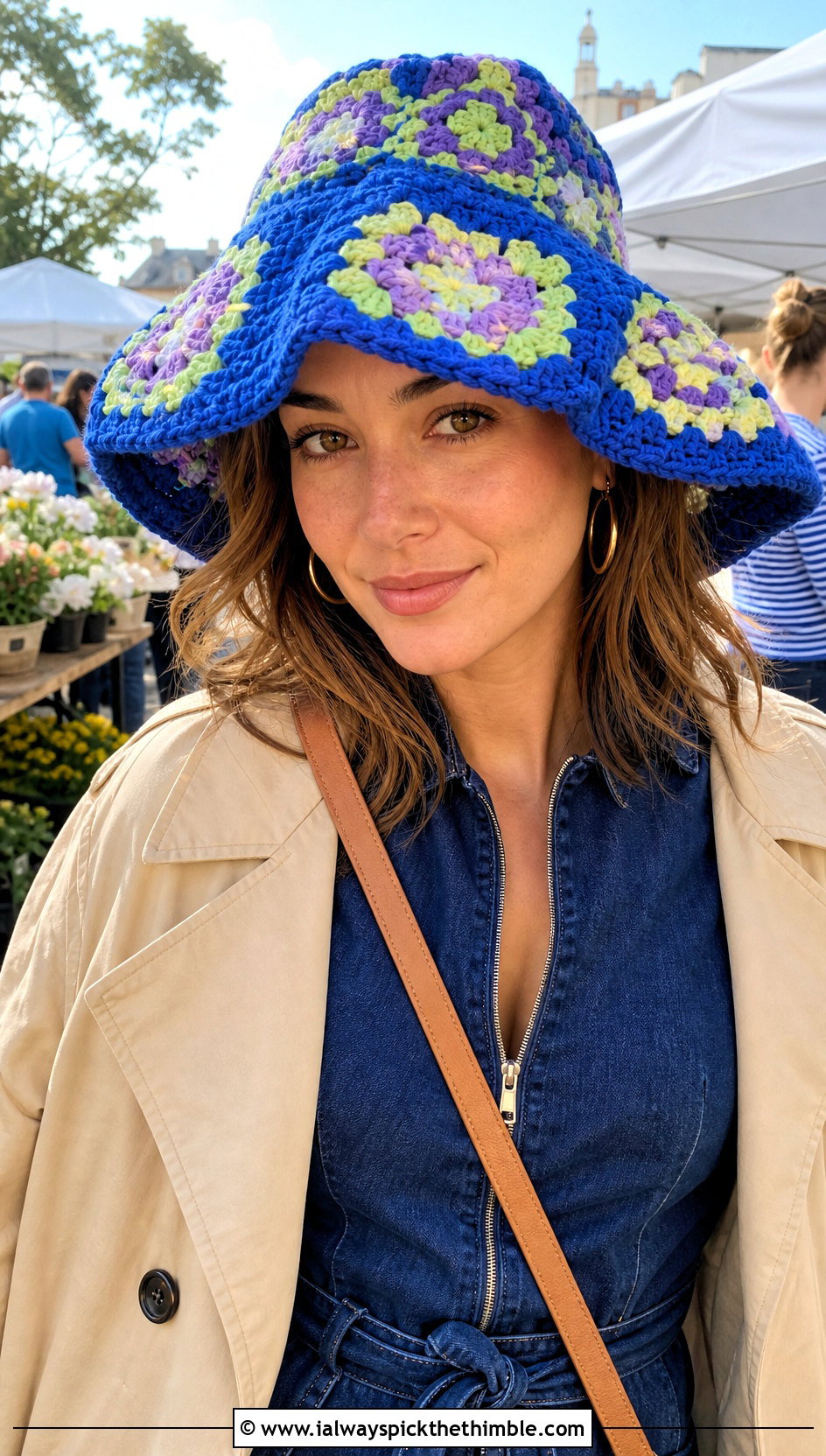 Granny Square Crochet Easter Bonnet With Denim Dress - 20 crochet easter bonnet outfit ideas