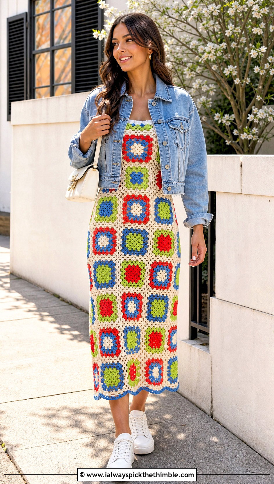 Granny Square Crochet Easter Dress With Denim Jacket - 20 crochet easter dress outfit ideas