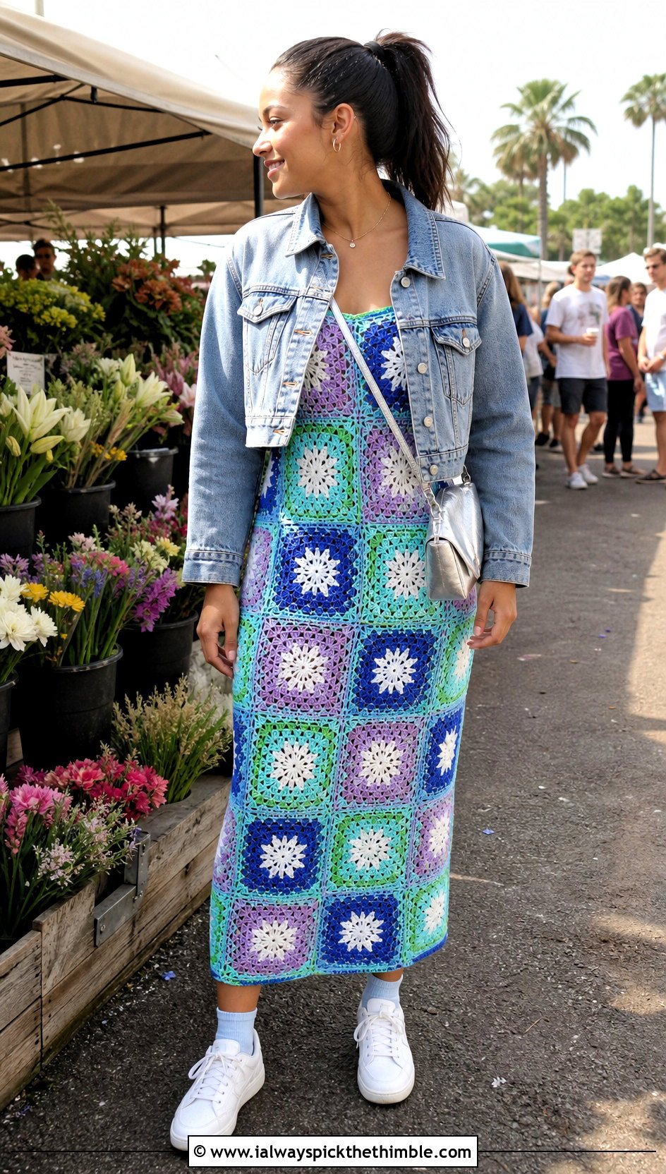 Granny Square Crochet Elsa Dress With Denim Jacket - 20 crochet elsa dress outfit ideas