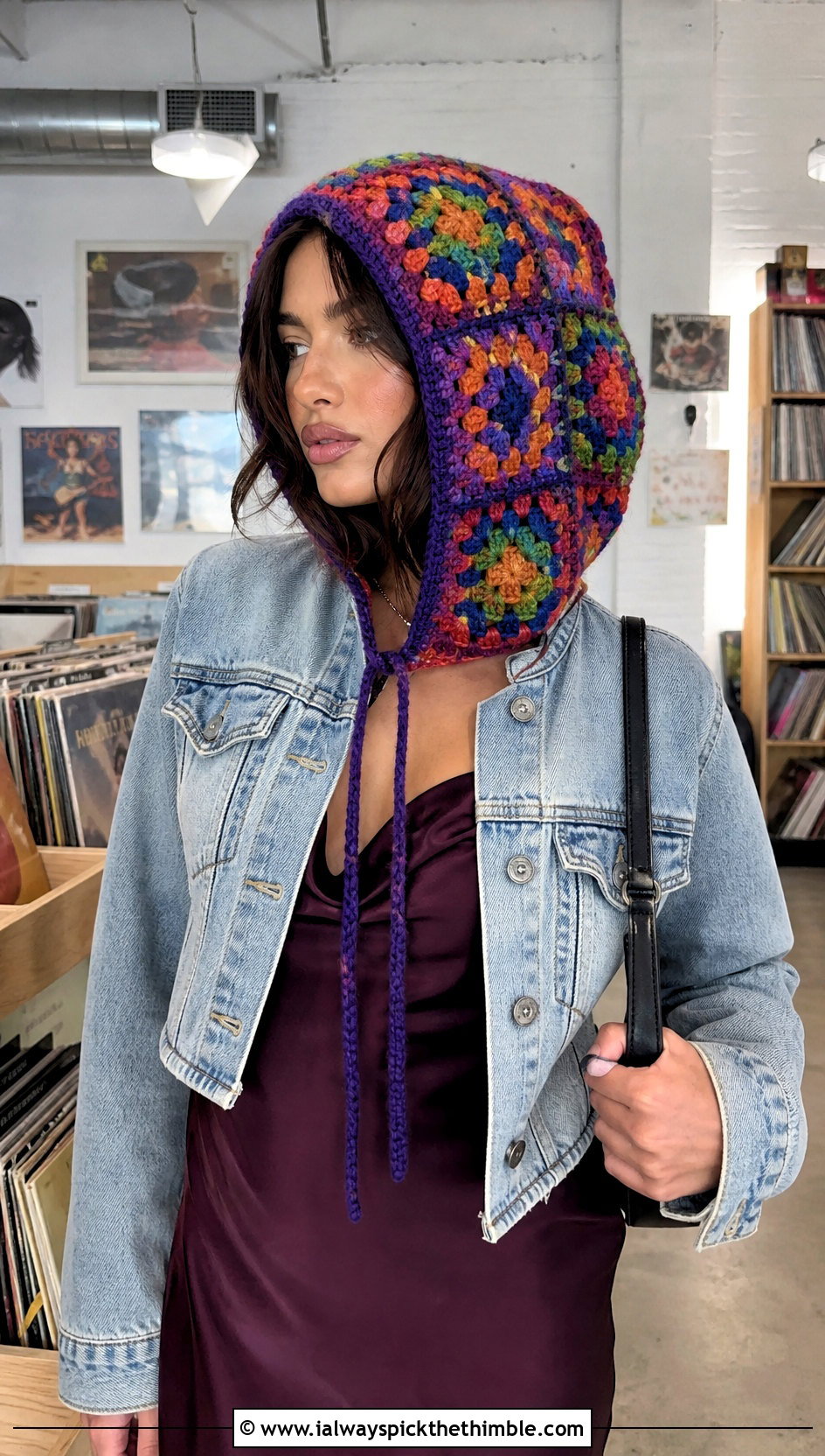Granny Square Crochet Fairy Hood With Slip Dress - 20 Crochet Fairy Hat outfit ideas