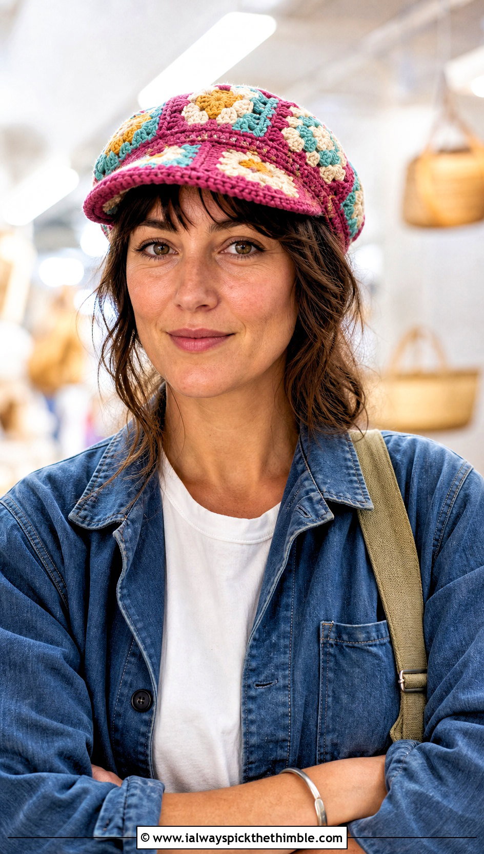 Granny Square Crochet Flat Cap With Chore Jacket - 20 crochet flat cap outfit ideas