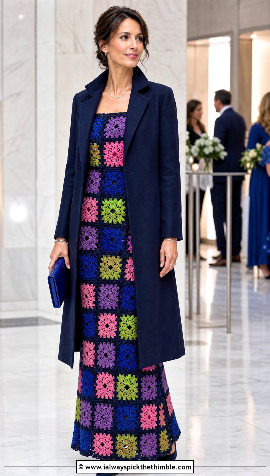 Granny Square Crochet Formal Gown With Structured Coat - 25 crochet formal dress outfit ideas