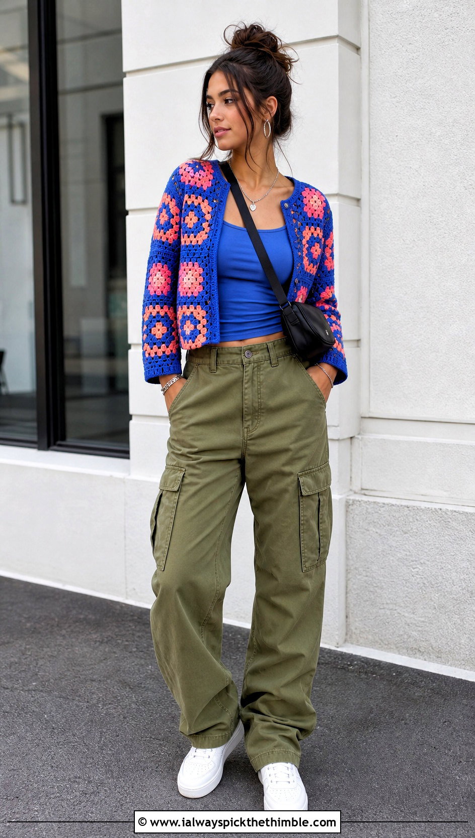 Granny Square Crochet Full Sleeve Top With Cargo Pants - 25 crochet full sleeve top outfit ideas