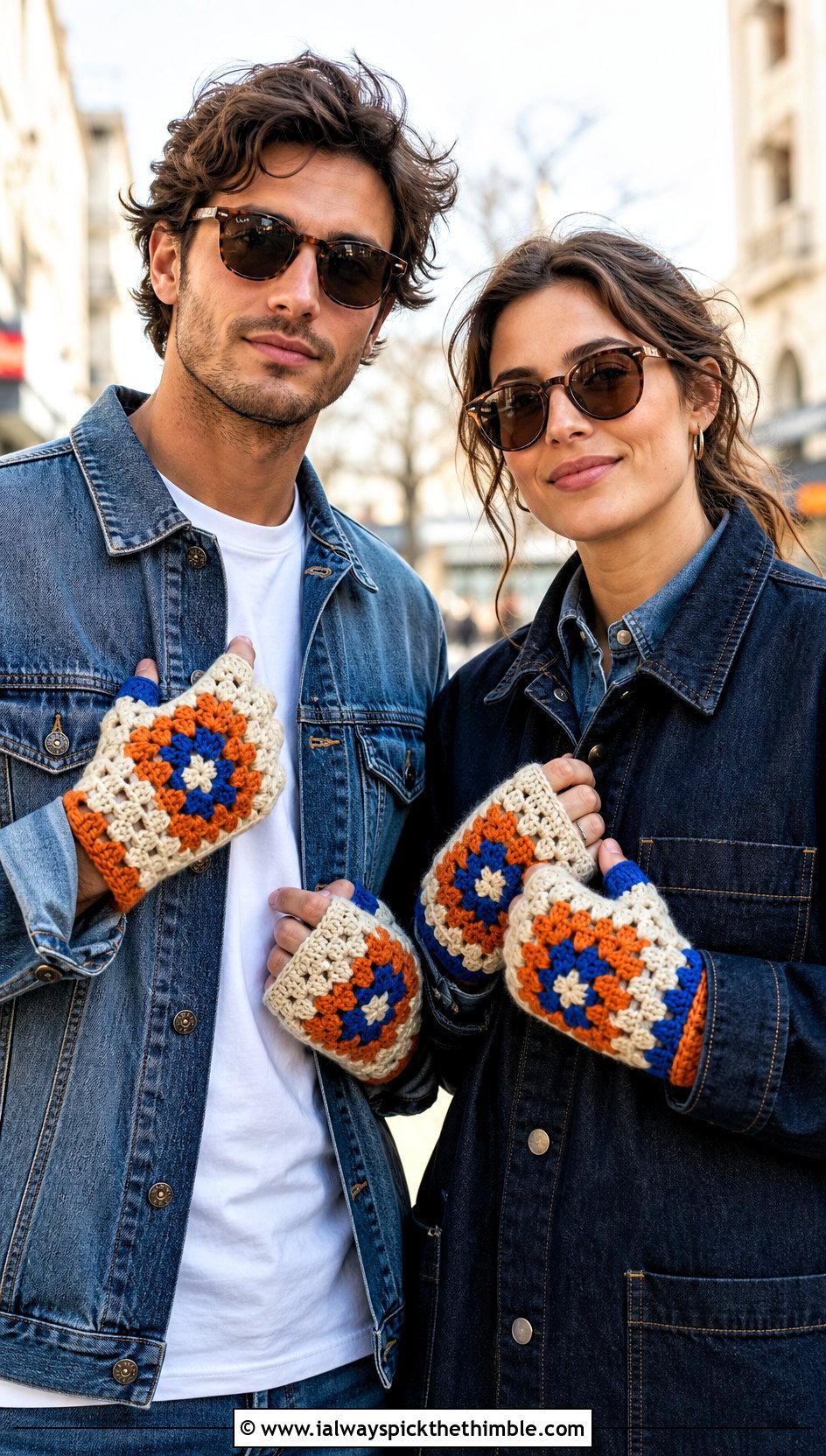Granny Square Crochet Gloves With Double Denim - 20 Crochet Gloves For Couples outfit ideas
