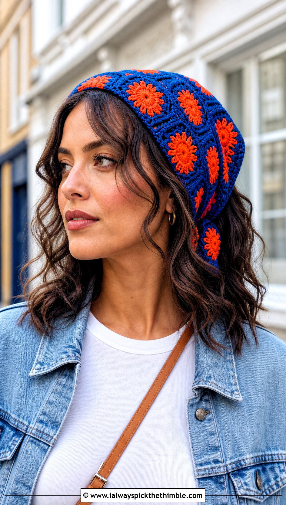 Granny Square Crochet Hair Scarf With Jeans And T Shirt - 25 crochet hair scarf outfit ideas