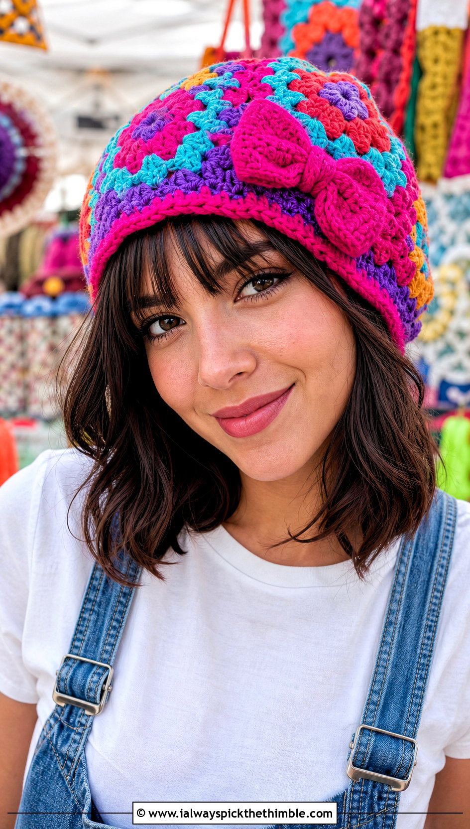 Granny Square Crochet Hat With Bow And Overalls - 20 Crochet Hat With Bow outfit ideas