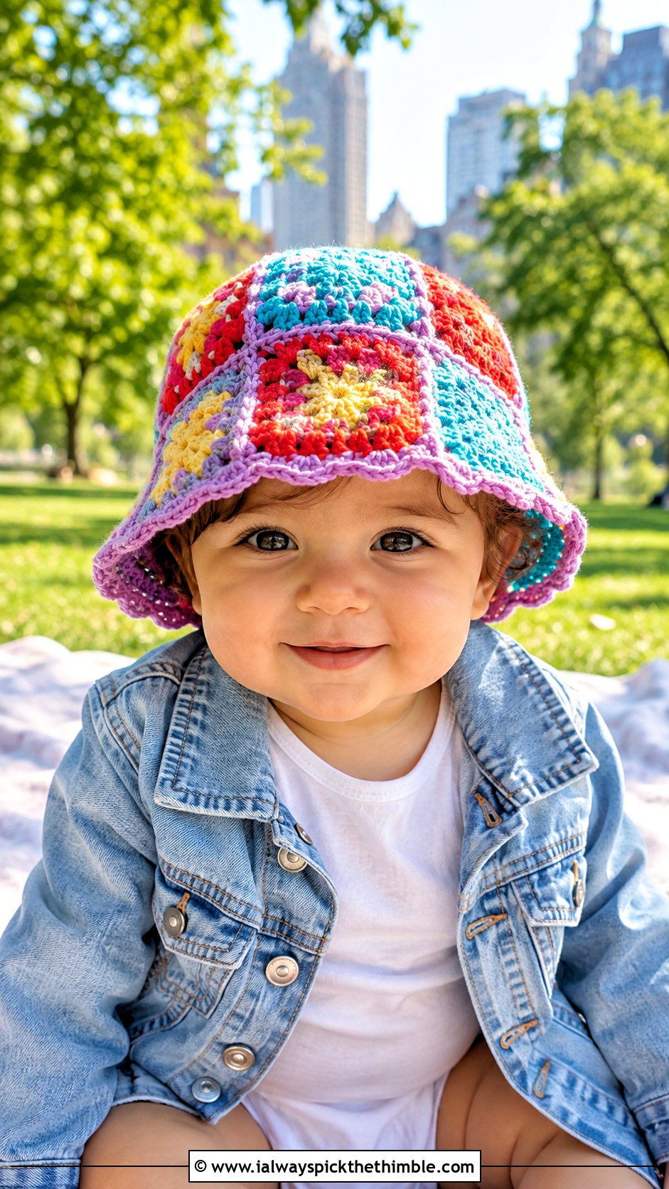 Granny Square Crochet Hat With Denim Jacket - 15 12 month old crochet hat outfit ideas