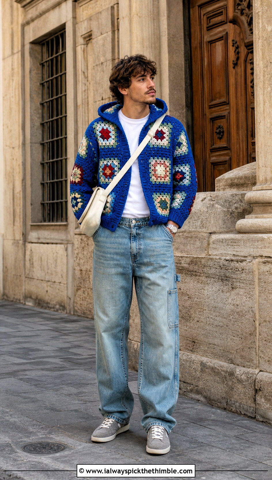 Granny Square Crochet Hoodie With Carpenter Jeans - 20 Crochet Hoodies For Men outfit ideas