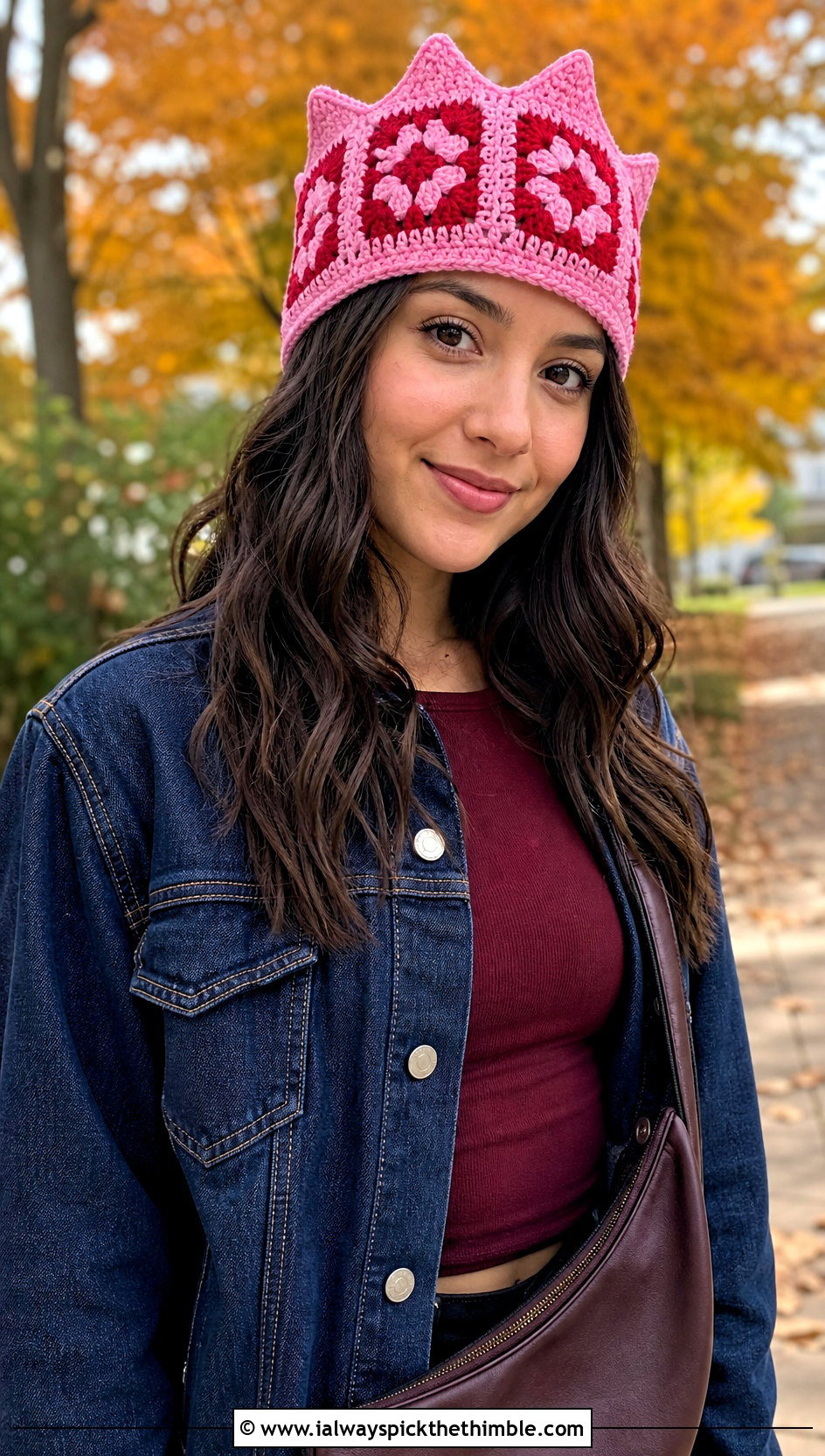 Granny Square Crochet Jughead Beanie With Denim Skirt - 15 Crochet Jughead Beanie outfit ideas