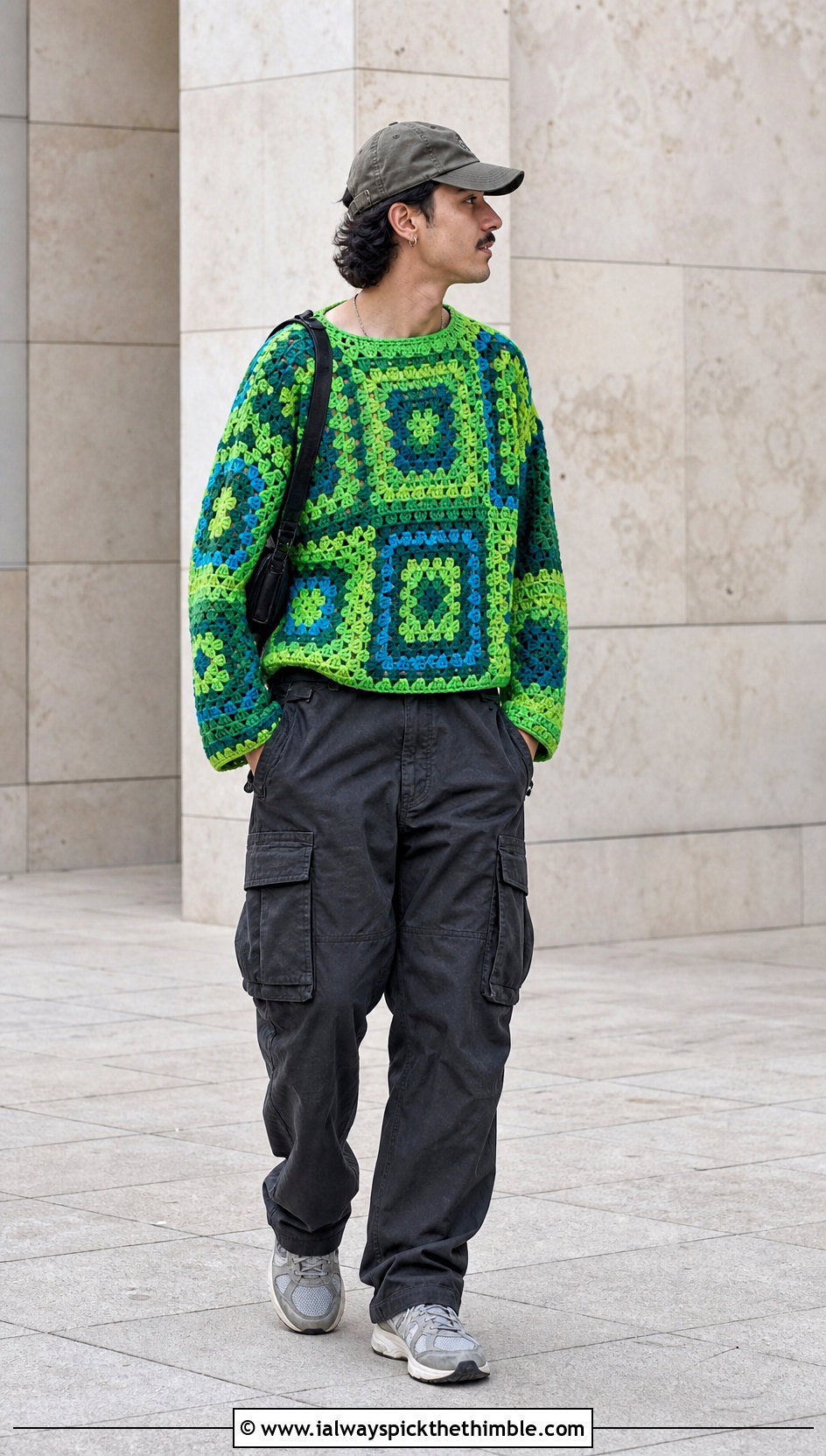 Granny Square Crochet Jumper With Cargo Pants - 20 mens crochet jumper outfit ideas