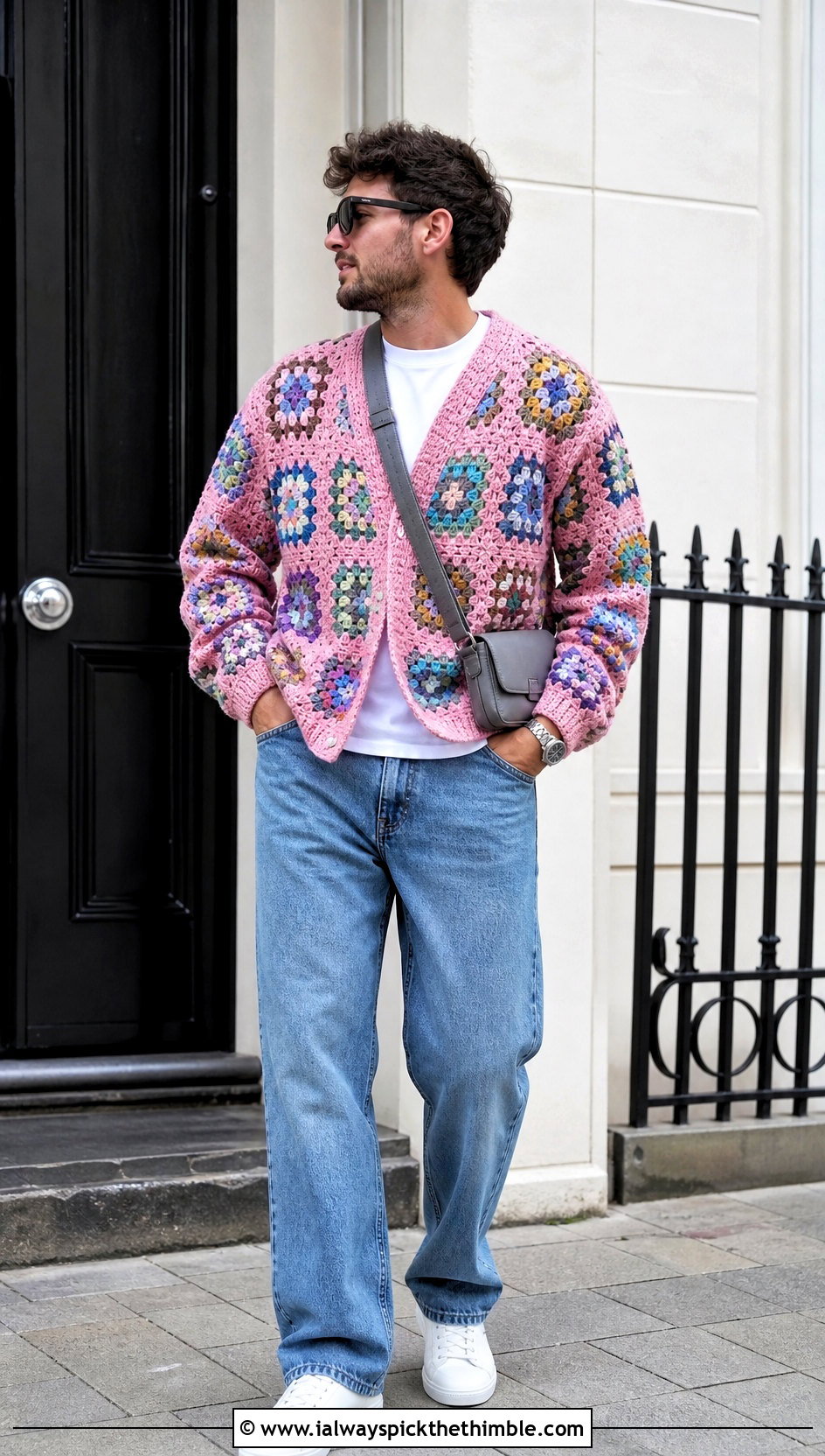 Granny Square Crochet Jumper With Straight Leg Jeans - 25 men crochet jumper outfit ideas