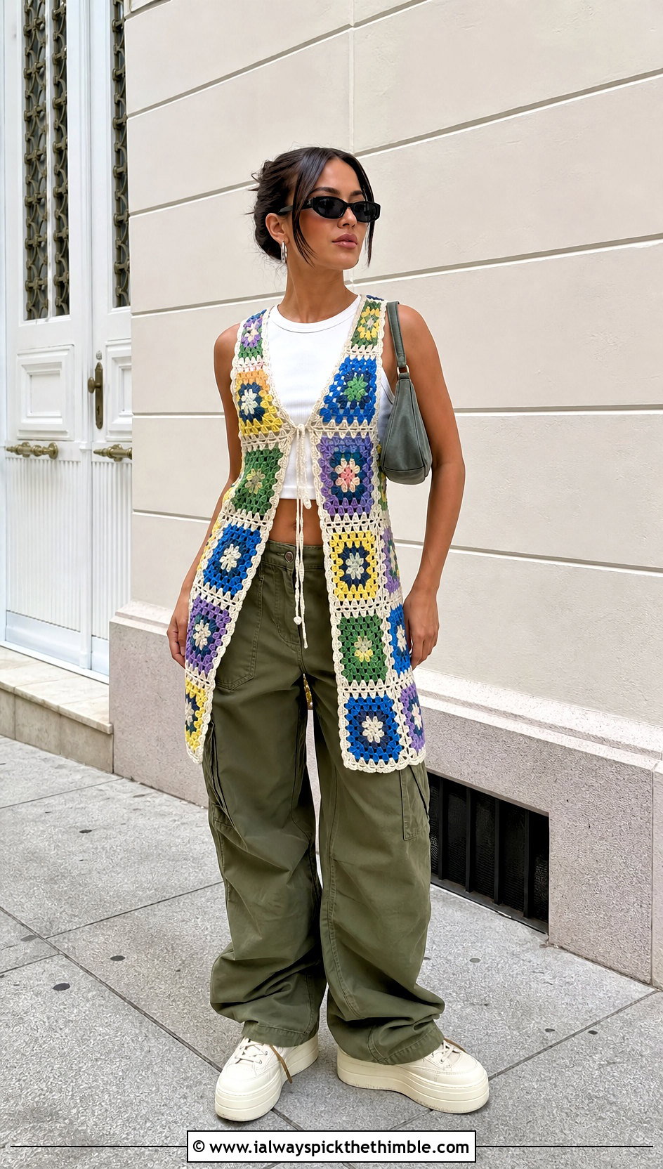 Granny Square Crochet Lace Cover Up With Cargo Pants - 20 crochet lace cover up outfit ideas