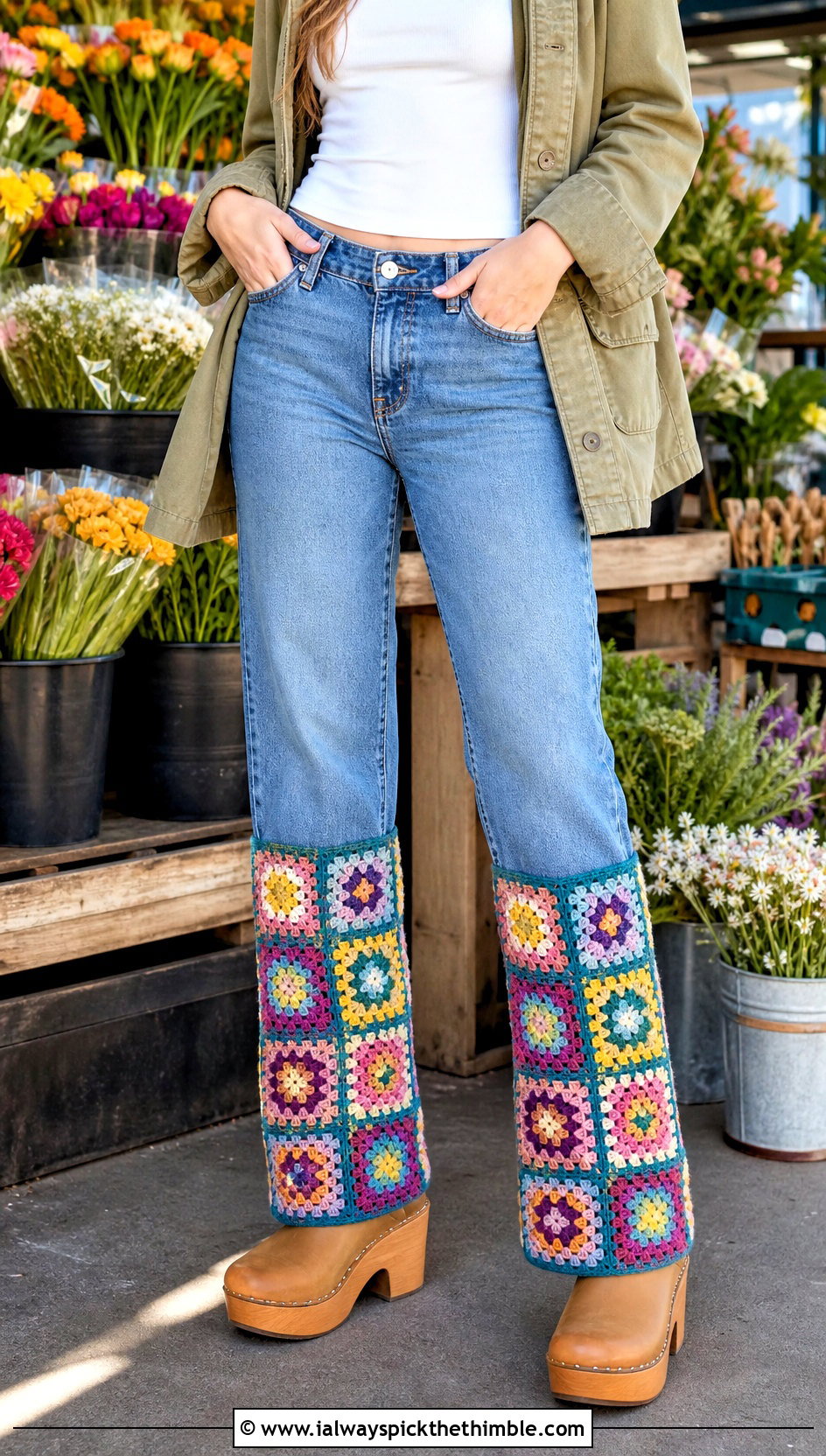 Granny Square Crochet Leg Warmers With Straight Jeans - 20 crochet leg warmers ideas