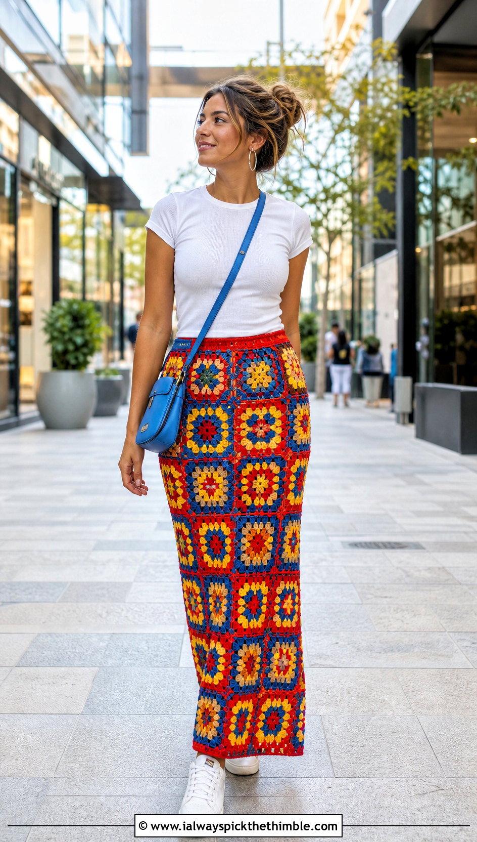 Granny Square Crochet Long Skirt With White T Shirt - 15 Crochet Long Skirt Aesthetic outfit ideas