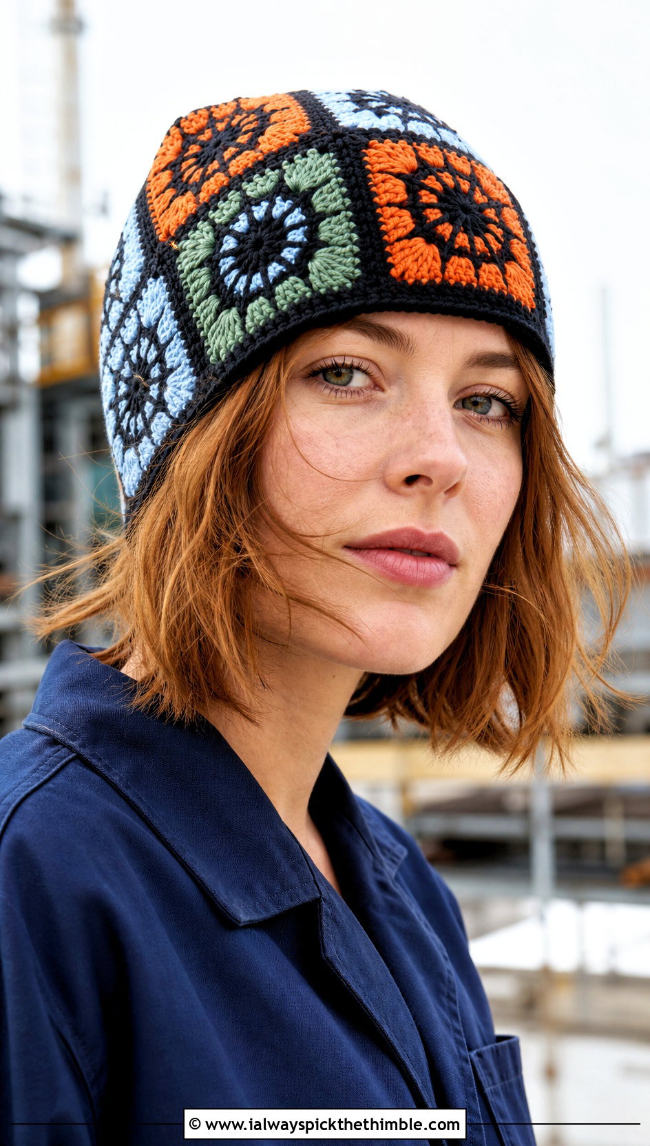Granny Square Crochet Mayday Parker Beanie With Utility Jumpsuit - 15 Crochet Mayday Parker Beanie outfit ideas