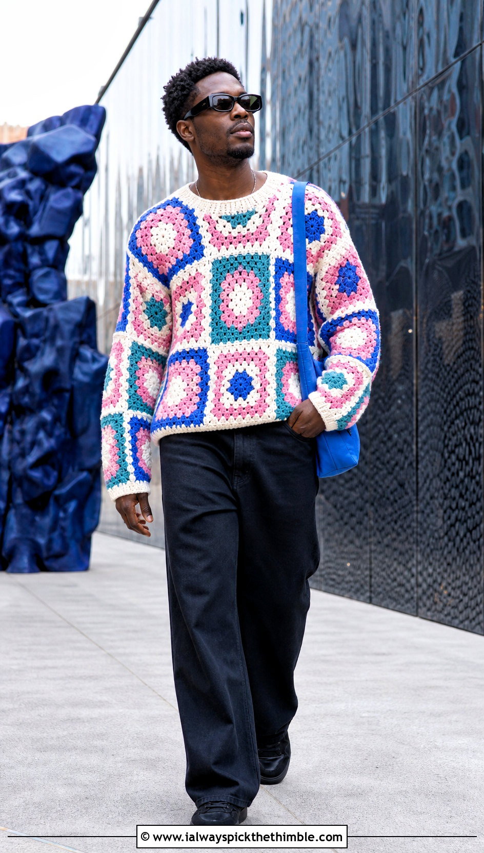Granny Square Crochet Mens Pullover With Black Jeans - 15 crochet mens pullover outfit ideas