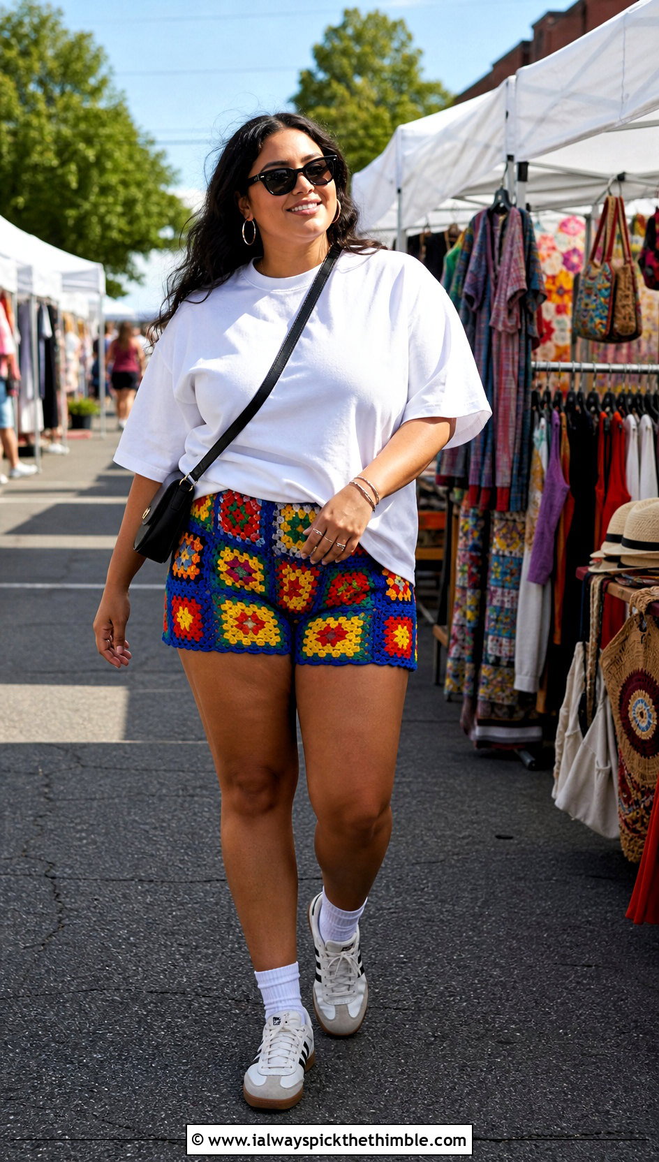 Granny Square Crochet Micro Shorts With Oversized T Shirt - 25 crochet micro shorts outfit ideas