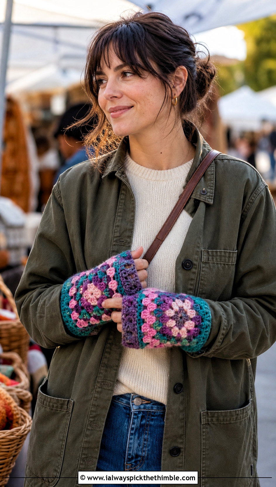 Granny Square Crochet Mittens With A Chore Coat - 15 vintage crochet mitten outfit ideas