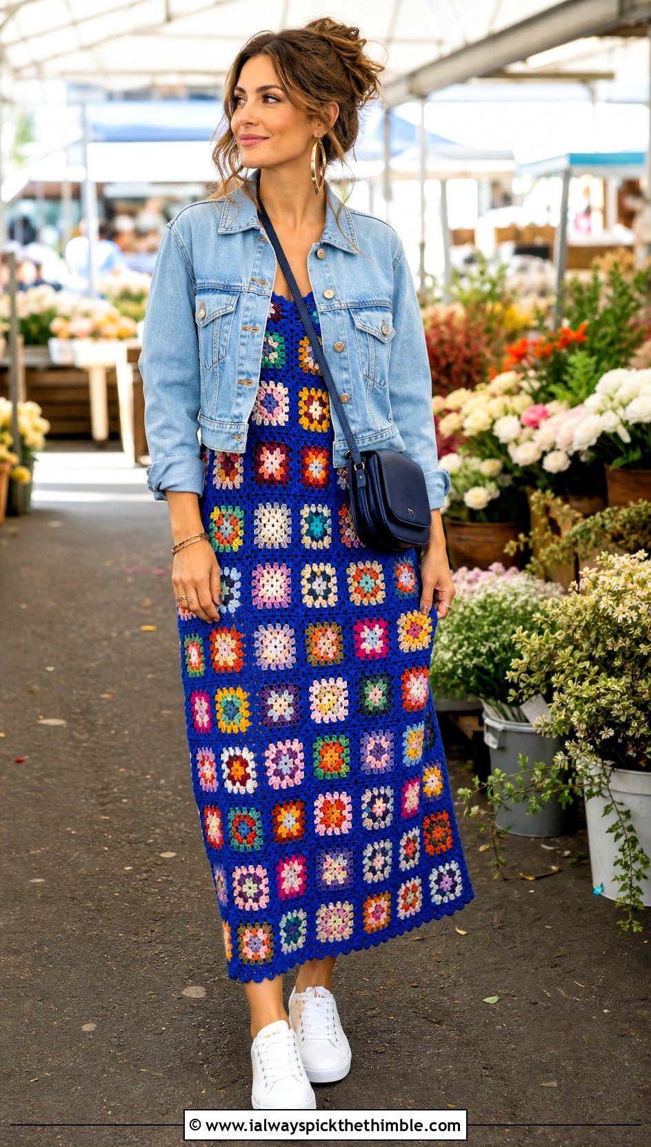 Granny Square Crochet Nightgown With Denim Jacket - 25 crochet nightgown outfit ideas