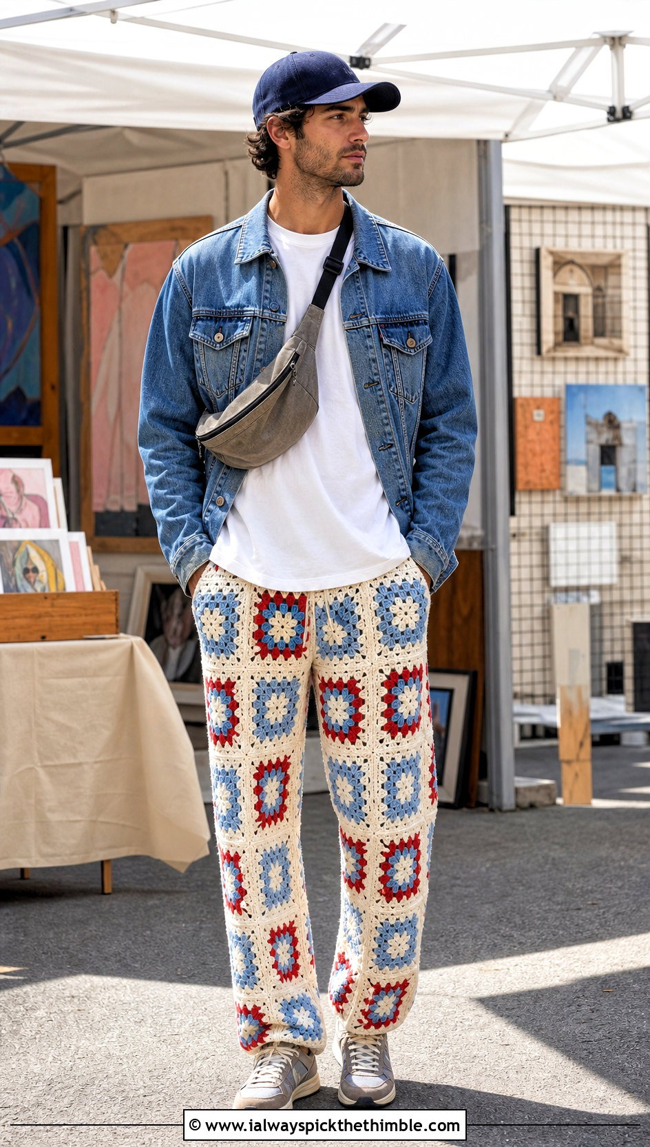 Granny Square Crochet Pants With Denim Jacket - 25 crochet pants men outfit ideas
