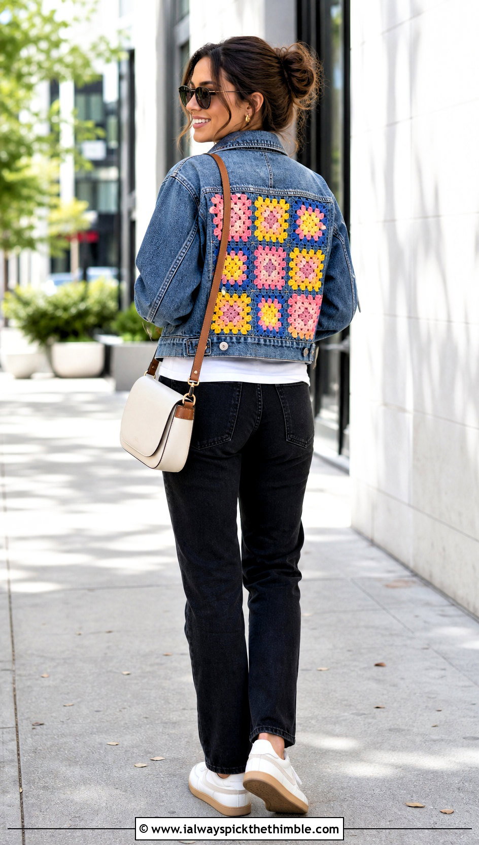 Granny Square Crochet Patch Denim Jacket Outfit - 20 crochet patches on clothes and outfit ideas