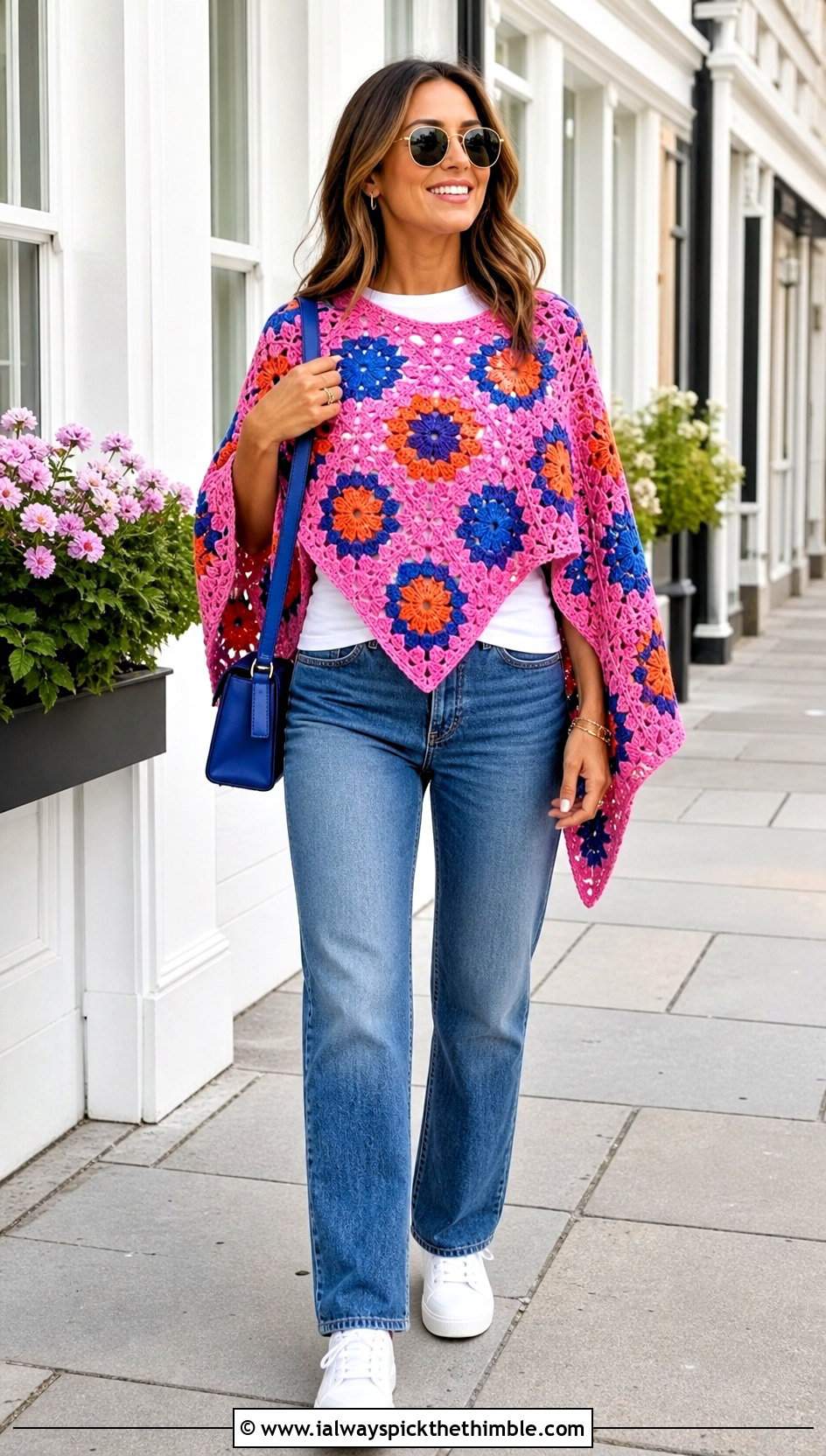 Granny Square Crochet Poncho With Straight Leg Jeans - 15 diy crochet poncho outfit ideas